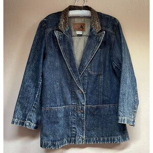 Vintage Prezzia The Legendary Fit Medium Two-Button Denim Jacket Leather Collar